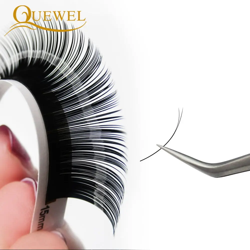 Quewel Ellipse Flat Eyelash Split Tips Silk Eye Lash Extension Natural False Eyelashes Matte Black Lashes Light Faux Cils