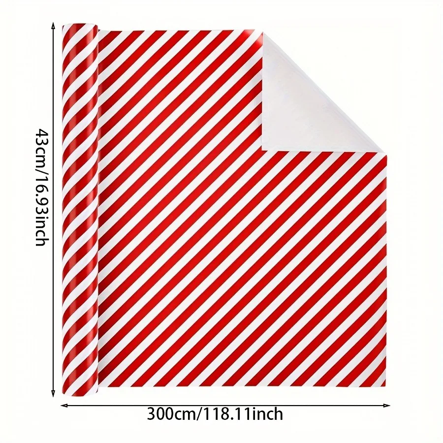 Rot-Weiß Gestreiftes Geschenkpapier - 44x300 cm, Weihnachten, Geburtstag, Party - Klassisches Zuckerstangen-Muster, Festliches Großpack – Detail 4