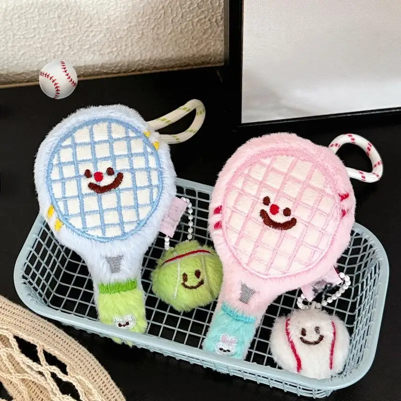 Soft Doll Tennis Racket Charm Bag Pendant Keychain, Ideal Couple's Keepsake Present