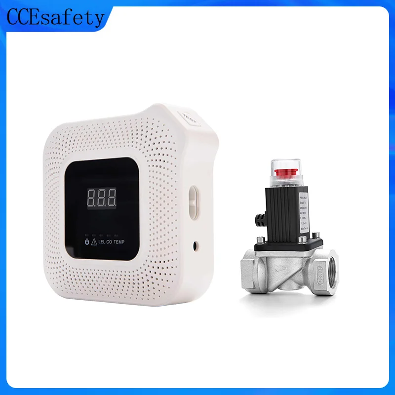 HD8200 gasdetector, aardgas- en koolmonoxidedetector, 2 in 1 gasdetector, met gasmagneetventiel, thuis, hotel, camperreizen