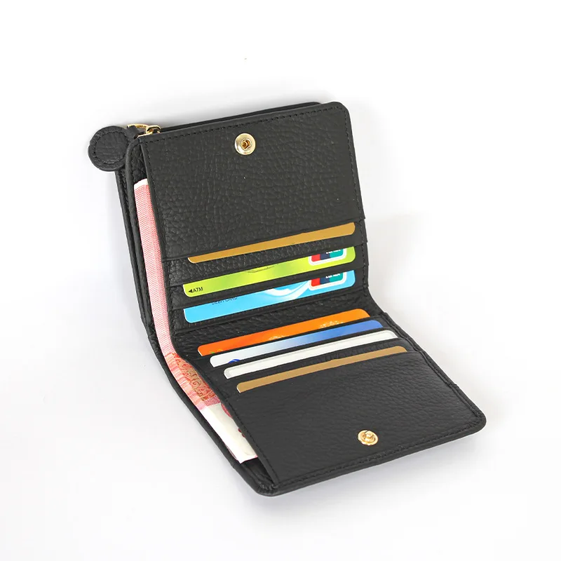 Mini Card Bag Ladies Premium Ultra thin real leather buckle zipper coin pocket folded short purse
