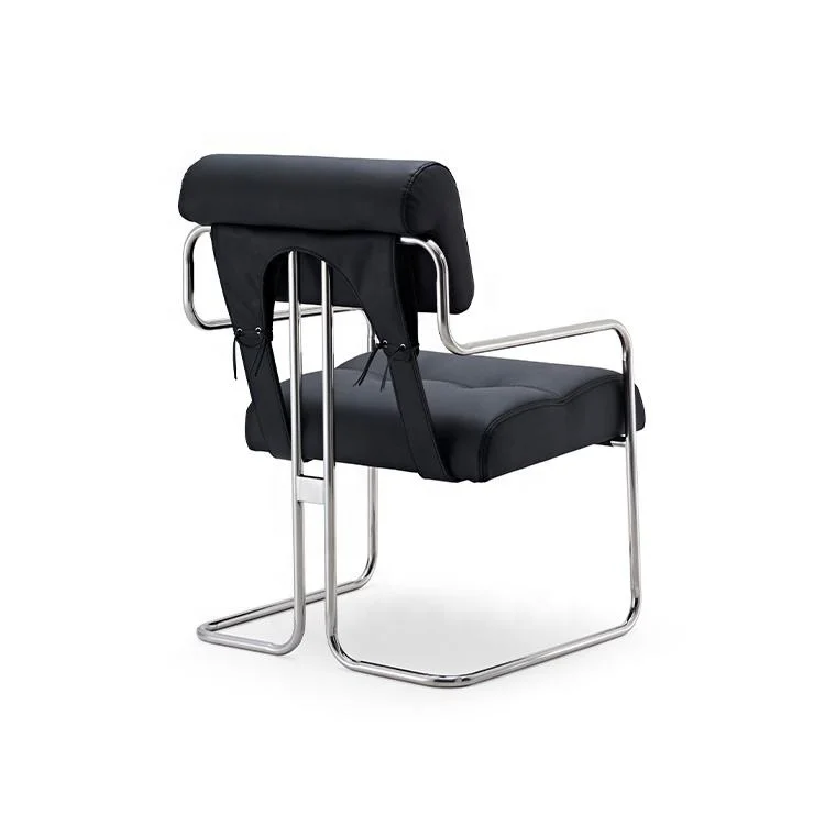 Leather sofa armchair, stainless steel lounge chair, living room office chair