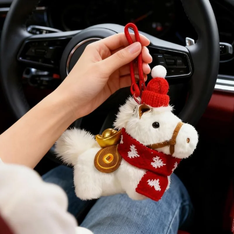 Niedlicher Plüsch-Pferde-Schlüsselanhänger mit Hängeseil, Winter-Thema, Schal-Mütze-Pferd-Taschenanhänger, Schlüsselanhänger-Geschenk
