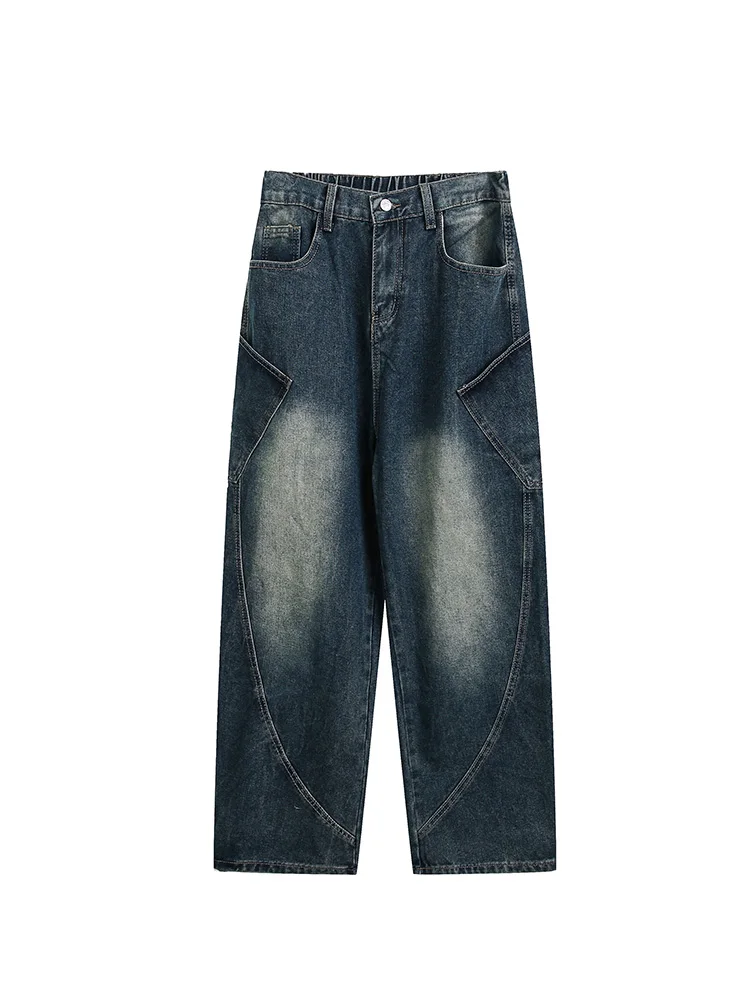 レトロアメリカンウェイドストレートレッグジーンズメンズサマートレンドルーズストリートカジュアルナイフパンツミッドウエストロングトラウザーズ