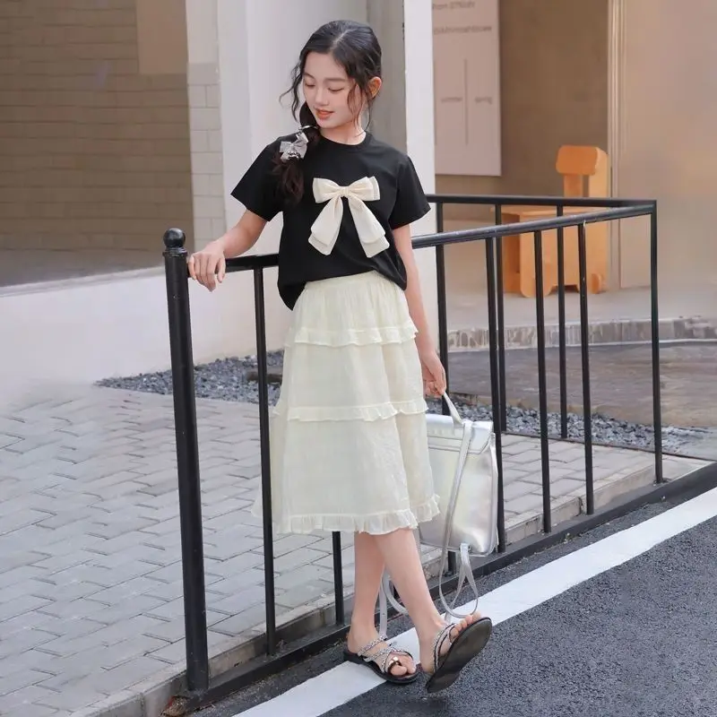 Conjuntos con lazo para niñas de 11 a 12 años, ropa para niños, disfraces, ropa de Tweens, ropa de verano para niñas en casa, estudiantes de escuela primaria, mujer 4 7