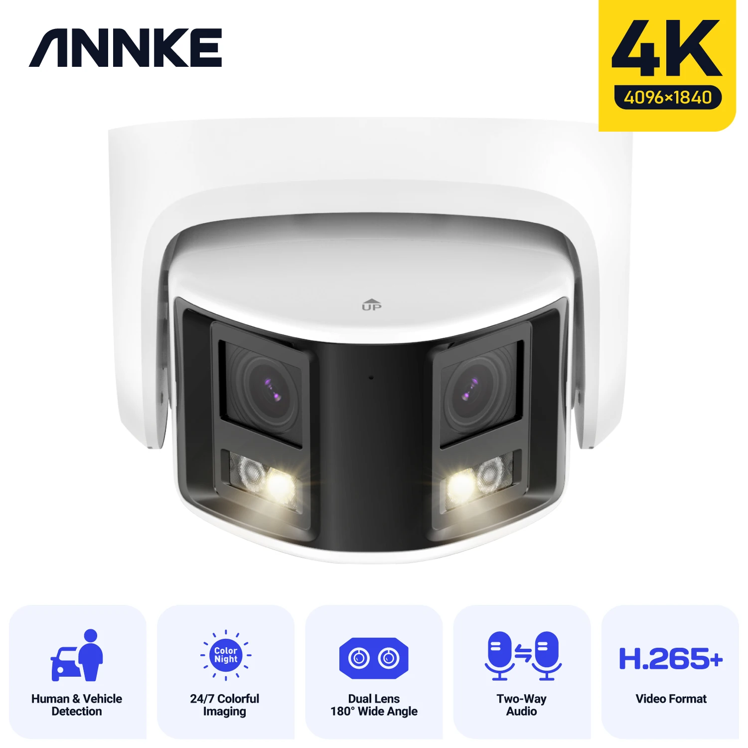 

ANNKE 4K IP Camera Dual Lens Poe Human Detect Auto Track Two Way Audio Camera Security Panoramic Dual Lens 180° Wide View Angle