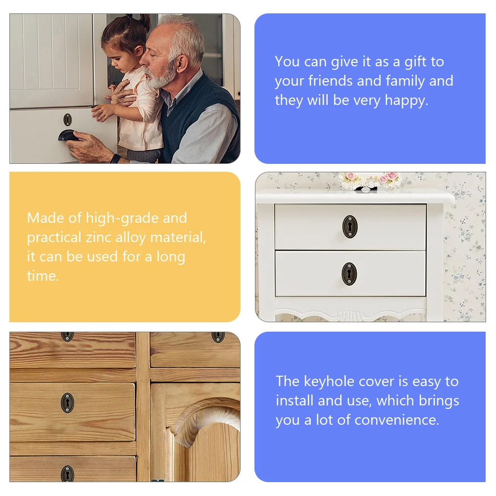 

30Pcs Zinc Alloy Keyhole Covers Retro Oval Brass Finish Keyhole Escutcheon Plate for Furniture Door Locker Protector Oval