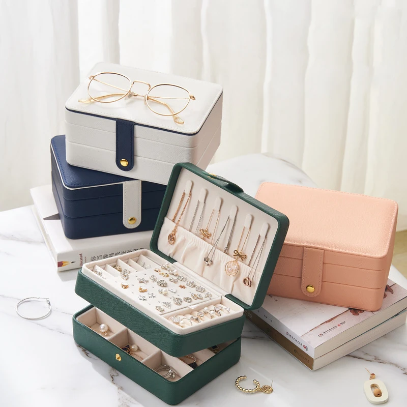 

Luxury Jewelry Storage Box High Quality Leather Display Case Three Layers Travel Jewelry Bag Ring Earring Necklace Box Organizer