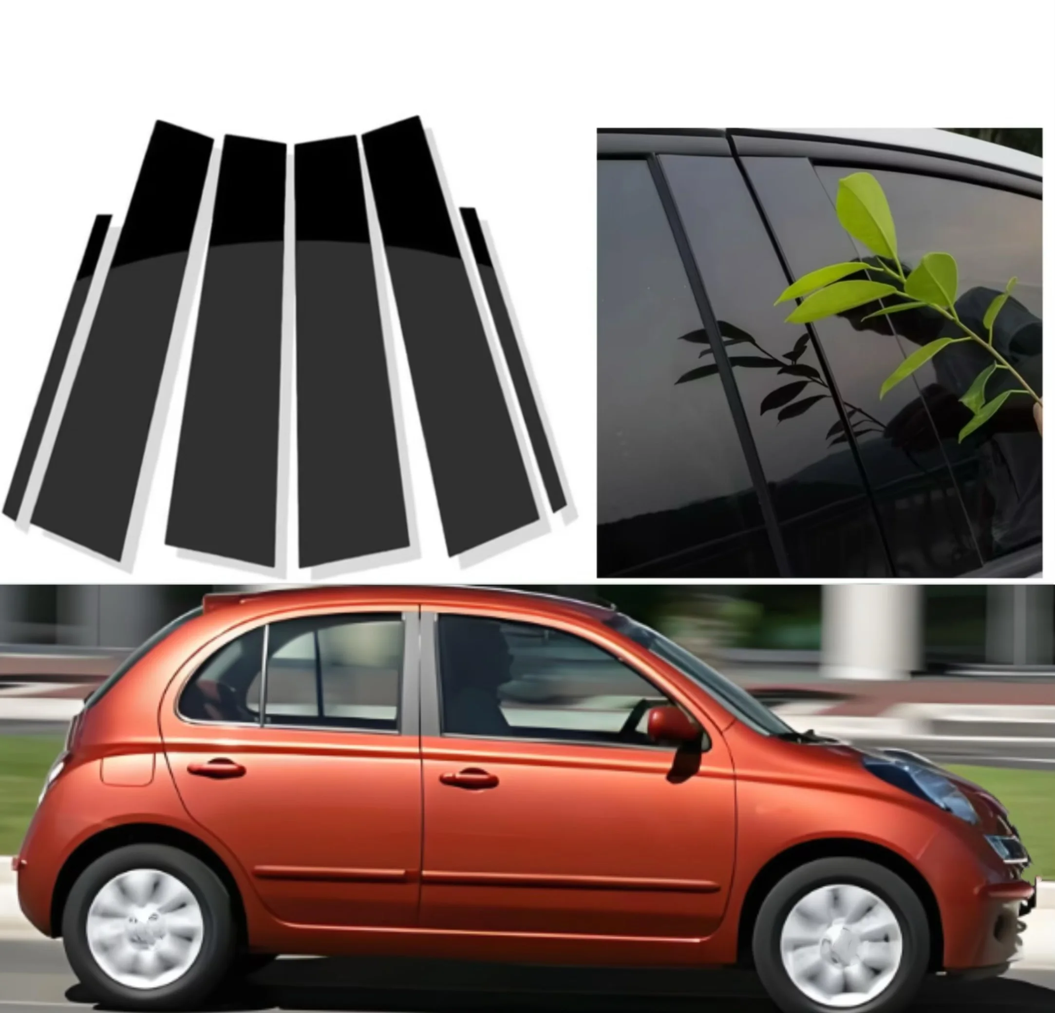6Pcs Gloss Black Pillar Posts Fit For  Nissan March Micra K13 2011 2012-2015  Door Window Trim Molding Cover Exterior Chromium
