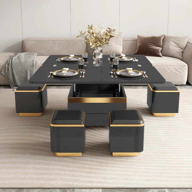 Folding tea table multi-functional tea table household modern light luxury dining table can be lifted and lowered small apartme