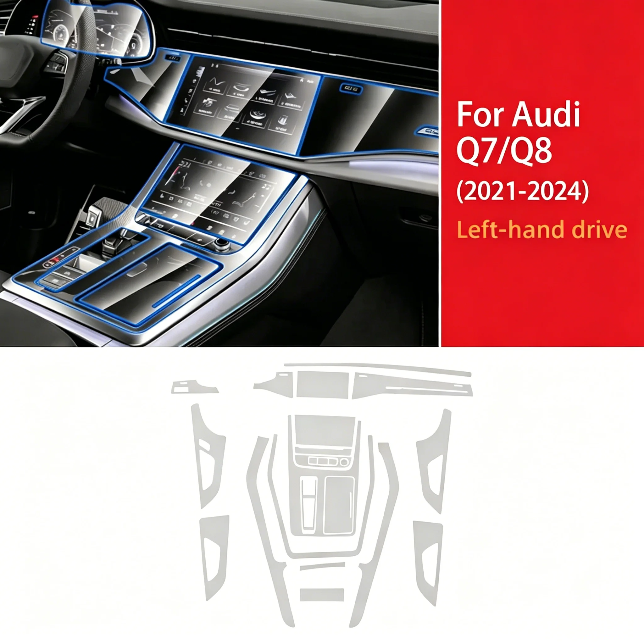 Für Audi Q7 Q8 2021-2024 Innenraum-Schutzfolie Transparente TPU-Schutzfolie Auto-Getriebepanel Armaturenbrett Anti-Kratz-Aufkleber Mittelkonsole – Detail 3