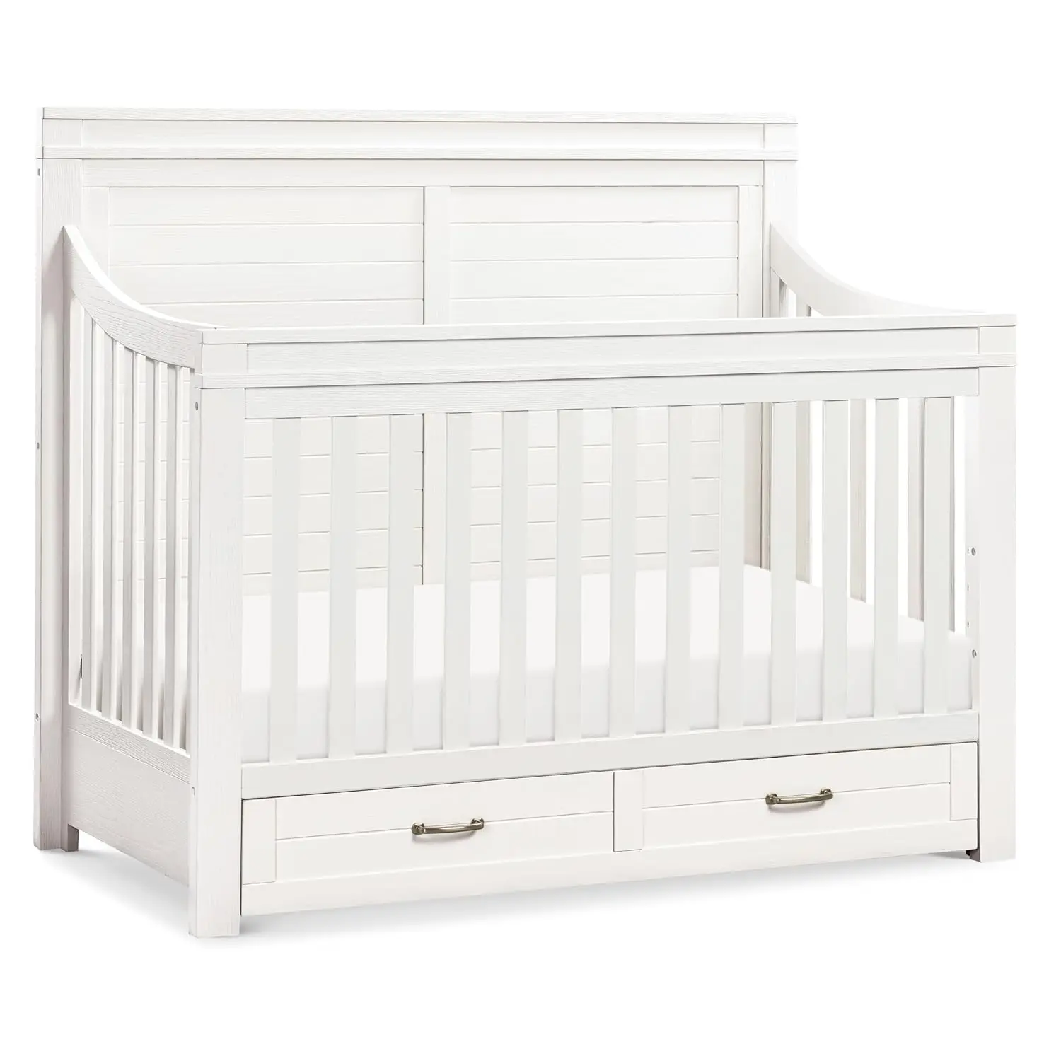 NAMESAKE Wesley Farmhouse 4-in-1 Convertible Storage Crib in Heirloom White, Greenguard Gold Certified