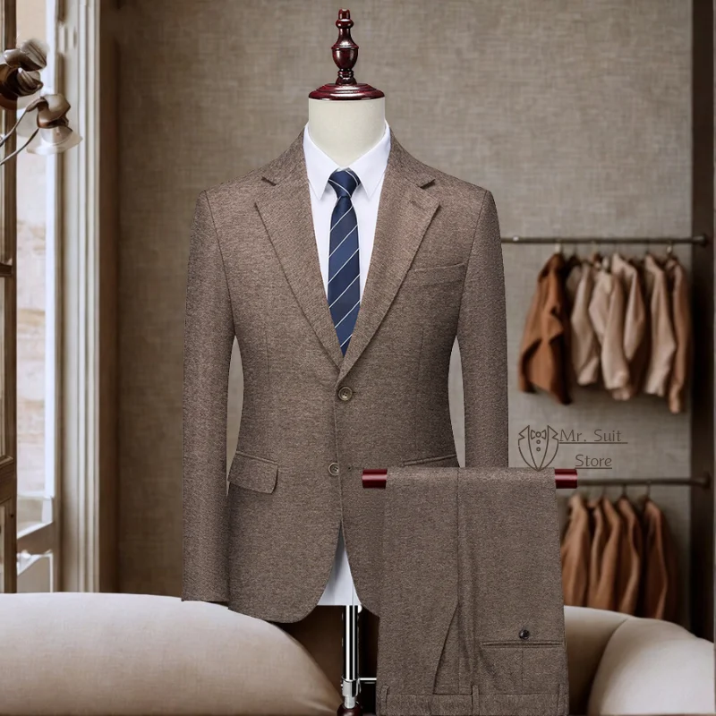 

Classic Blazer Men Single-breasted Men's Two pieces Set Herringbone Tweed Korean Edition Waist Collection Wedding Banquet Gift