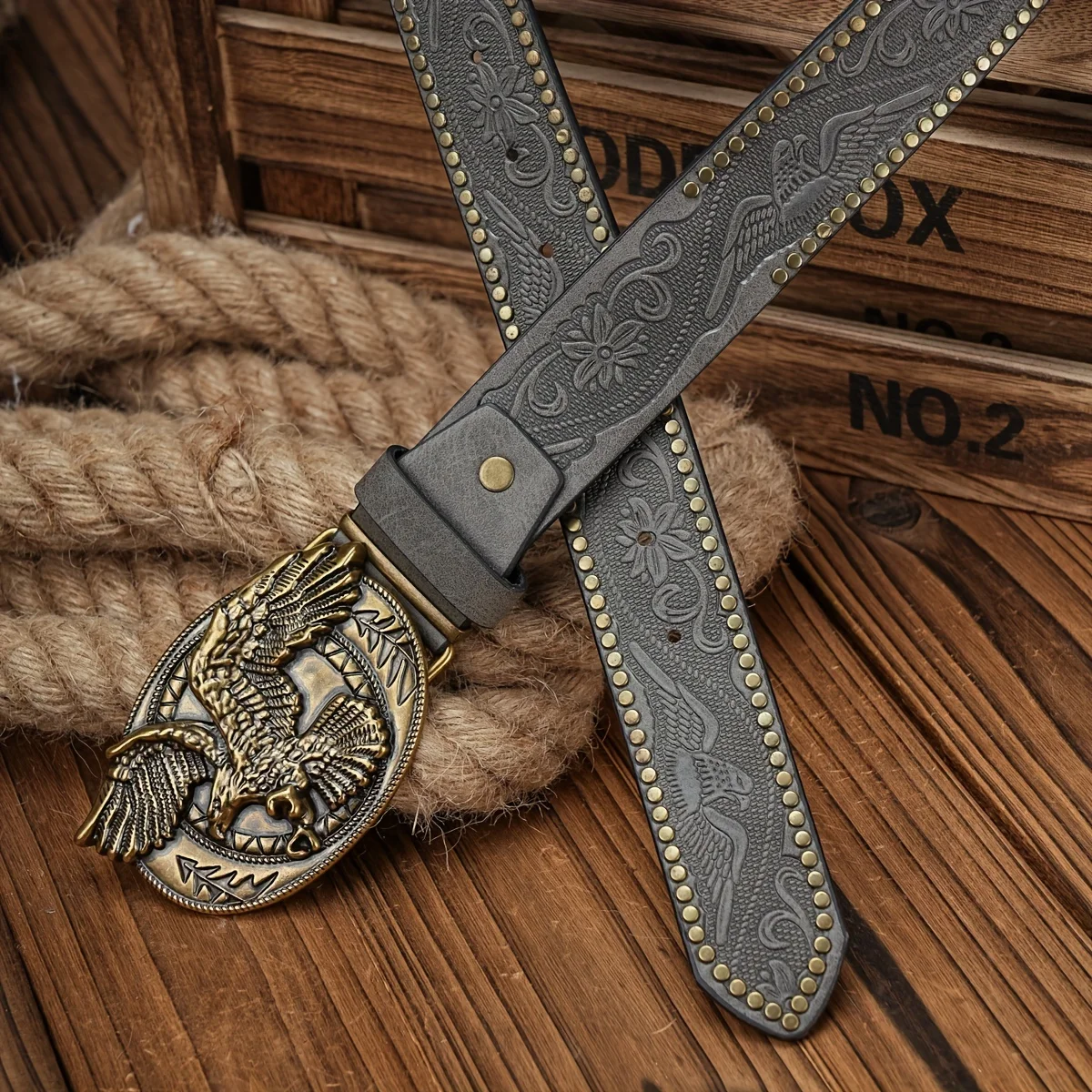 Herren - Damen - Western-Denim - PU-Leder - Gürtel - Vintage-Jeans mit Nadelschnalle Brauner Gürtel – Detail 8