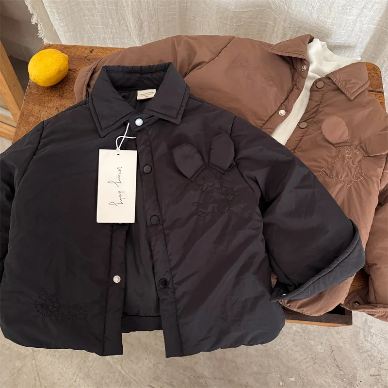 

Children's Cotton Jacket 2025 Winter Boys and Girls Embroidered Cartoon Cotton Jacket Baby Turn-down Collar Cotton Jacket Trendy