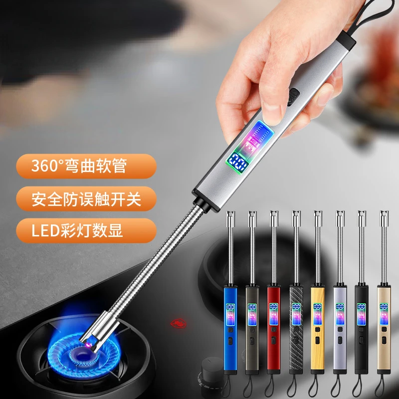 LED Display Electric Arc Ignition Gun Windproof Candle Kitchen Type-C USB Charging Gas Stove 360° Pulse Plasma Flameless Lighter