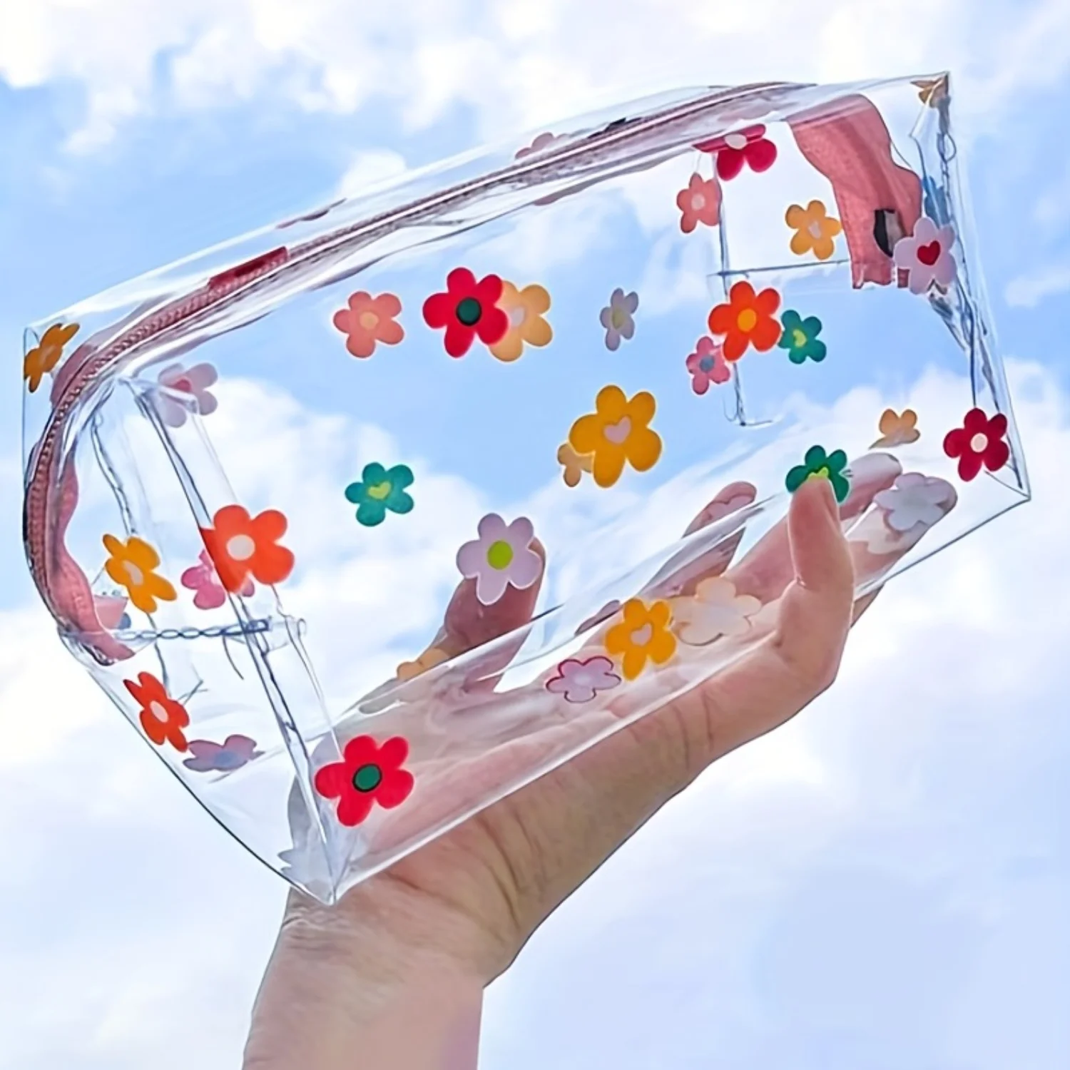 Clear Plastic Mini Travel Toiletry Bag - Waterproof Allover Print Makeup Pencil Bag for Cosmetics and Toiletries