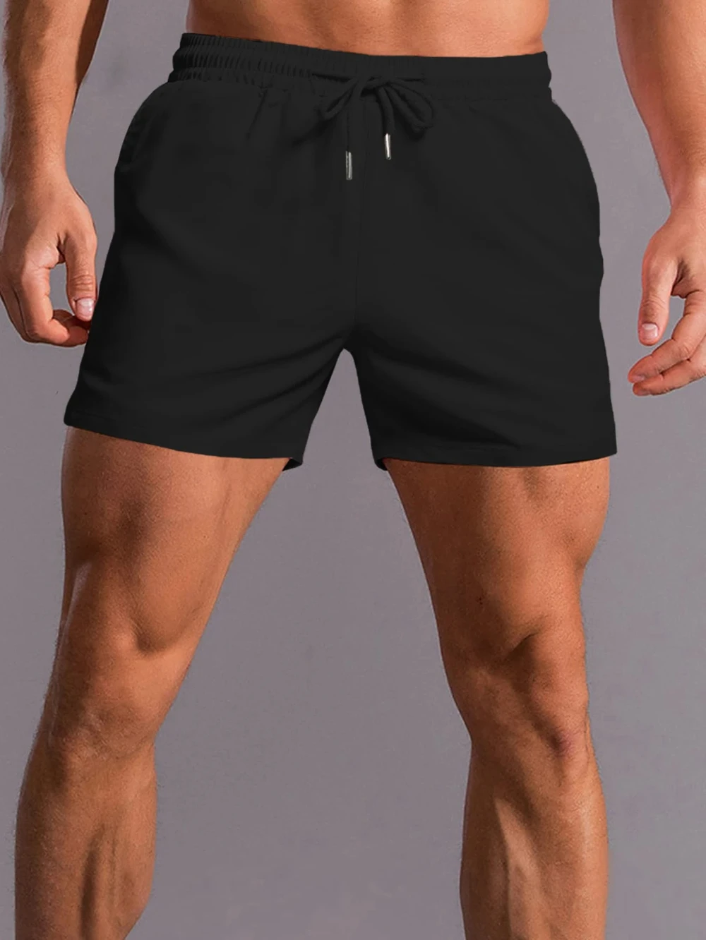 

Men's solid color loose drawstring belted shorts casual sporty black drawstring shorts a gift for husbands or boyfriends men