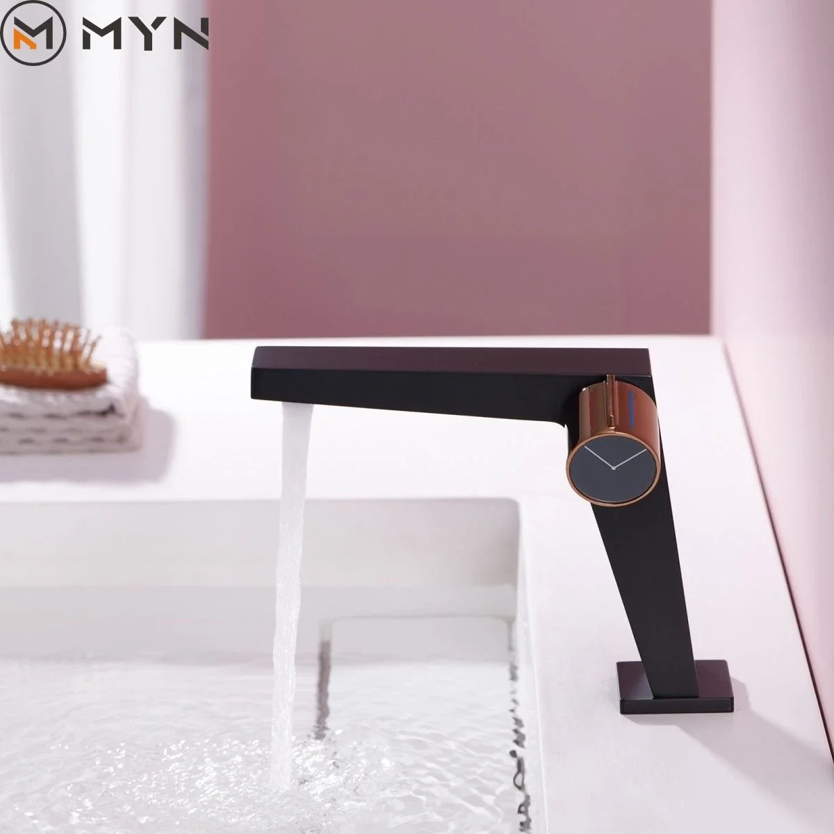 2023 Meiyani  New Design Brass White Rose Gold Clock-shaped Faucet Bathroom Wash Basin Hot Cold  Water Faucet Tap