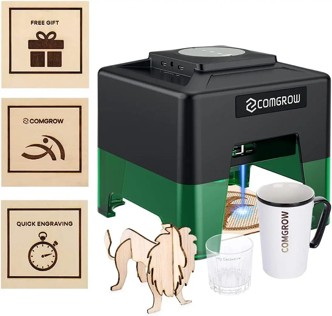 Comgrow Laser Engraving Machine for Dog Tag Wood Silicone, Portable Desktop Laser Engraver Machine for Win, Android