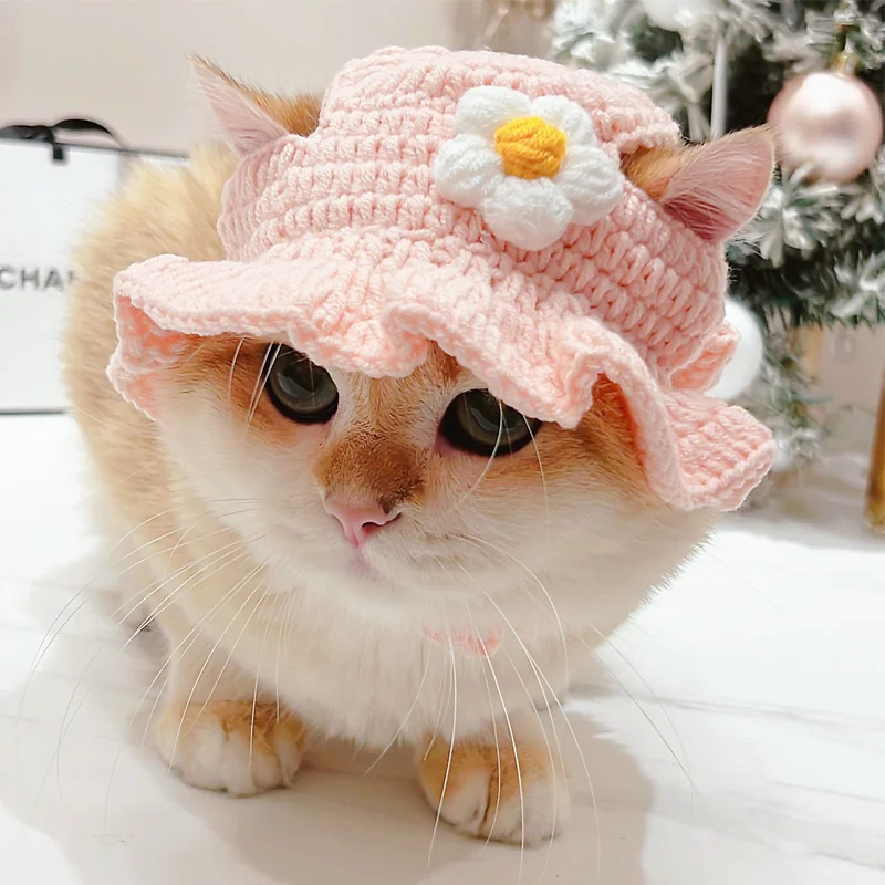 Knitted Cat Hat Autumn Winter Elastic Pet Hat Cute Frog Shape Pet Cap Puppies Kittens Parties Photoshoots Decor Cat Accessories