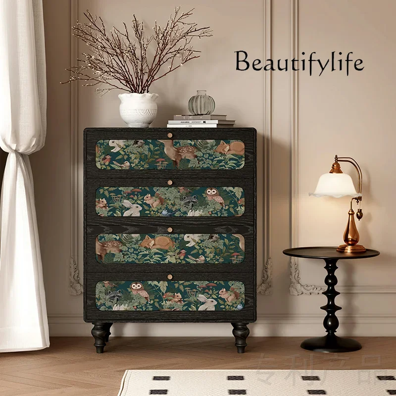 X36 French Retro Style Four Chest Cabinet Bedroom Bedside Small Animal Drawer Storage Cabinet Multi-function