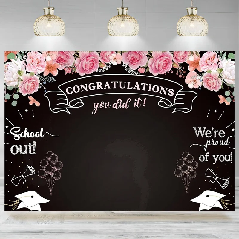 

Congratulation Graduation Backdrop Floral Chalkboard Congrats Grad Photography Background Grad Party Decor Photo Banner