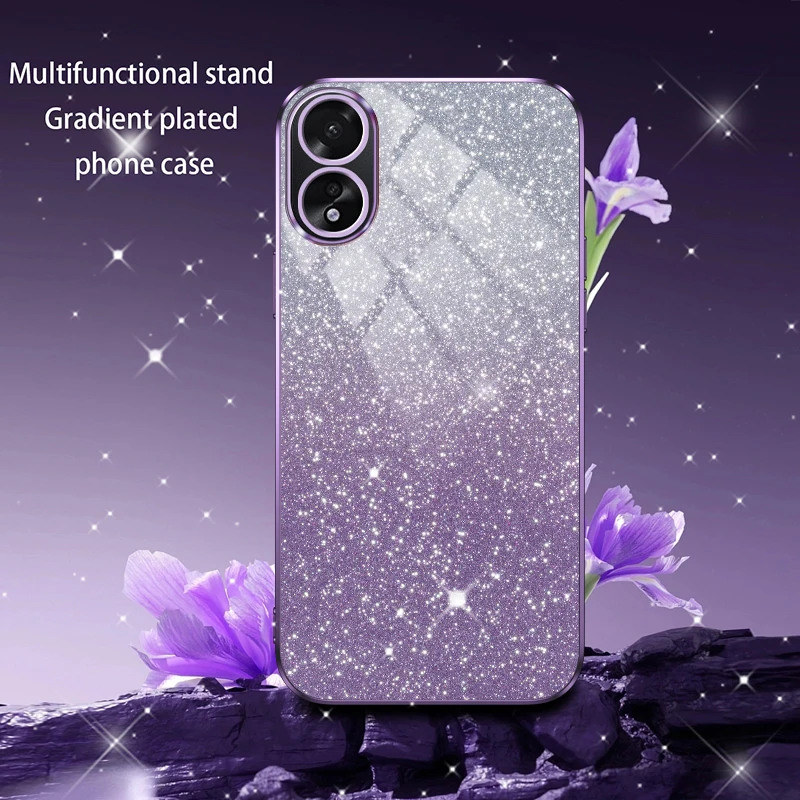 Oppo A18 OPPO A38 폰 케이스 CPH2579 CPH2591 고급 그라데이션 글리터 도금 케이스 opp a38 a18 실리콘 백 커버