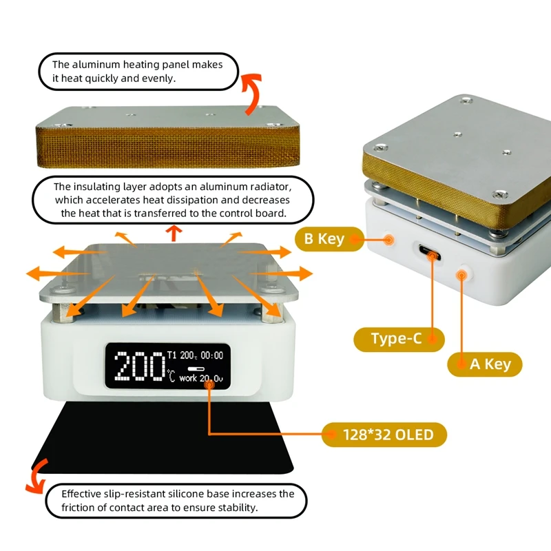 1Set Adjustable Heating Soldering Station PCB Preheating Station Support PD/DC Power Supply