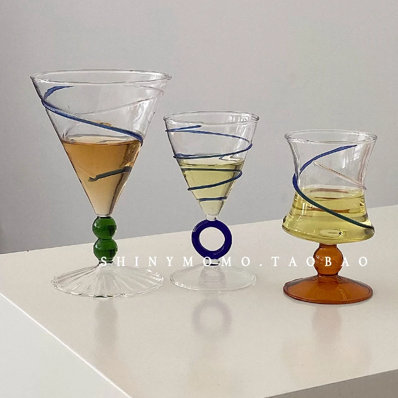 

Handmade Glass Wine Cup, Small Batch INS High Stem Glass, Personalized Beverage Glass, Nordic Champagne Glass