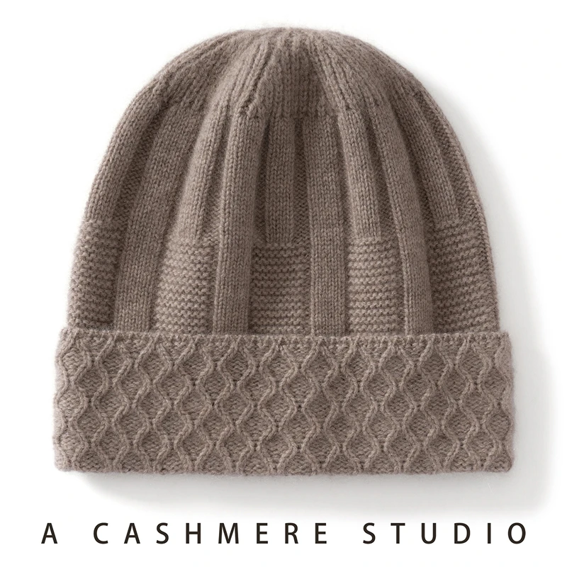 

Высококачественная модная зимняя женская фланцевая шапка из чистого кашемира, однотонная уличная теплая вязаная шапка с защитой ушей