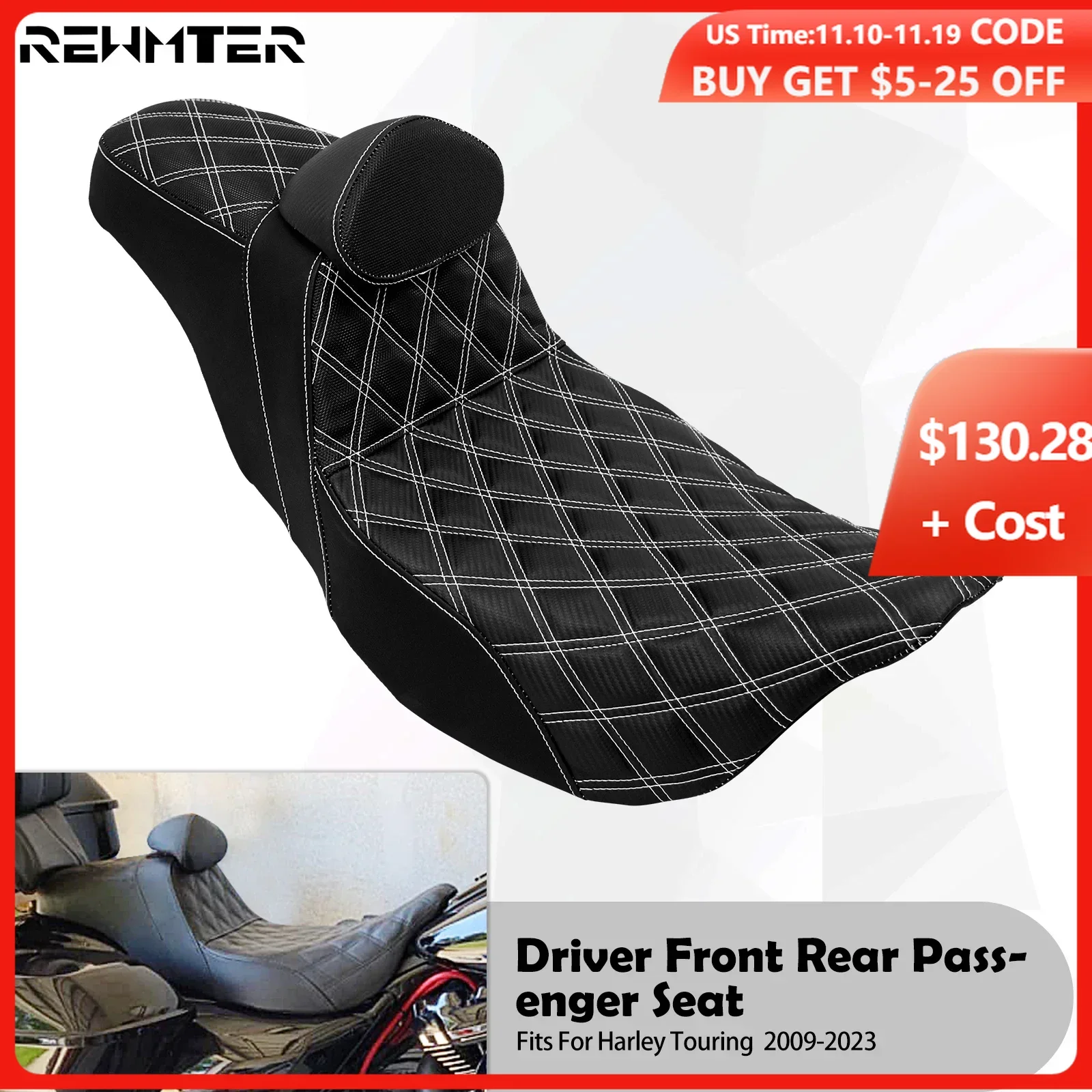 

Два сиденья для мотоцикла с подушками спинки водителя, переднее и заднее сиденье водителя и пассажира для Harley Touring Street Glide CVO 09-23