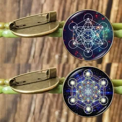 Metatron Cube Sri Yantra Brooches for Unisex Sacred Geometry Flower of Life Glass Dome Handmade Lapel Pins Souvenir