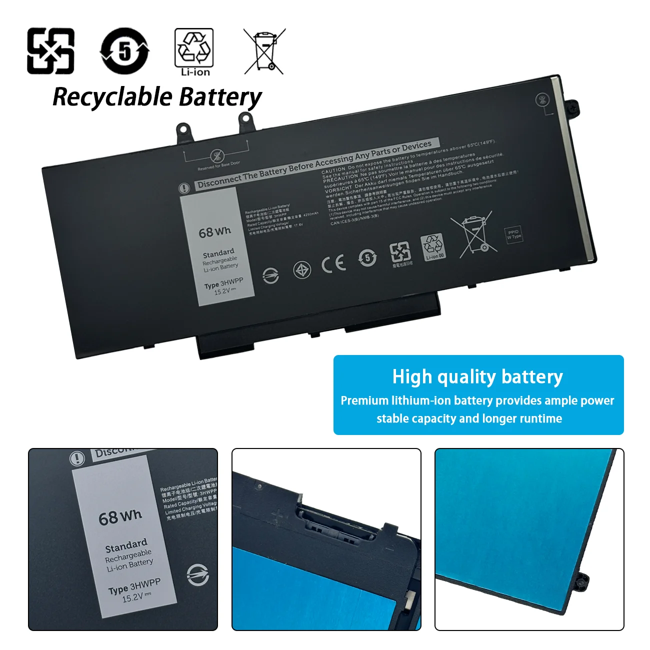 NEW 3HWPP Laptop Battery For Dell Latitude 5501 5511 5401 For Precision 3551 3541 7500 7706 2-IN-1 P80F003 P98G003