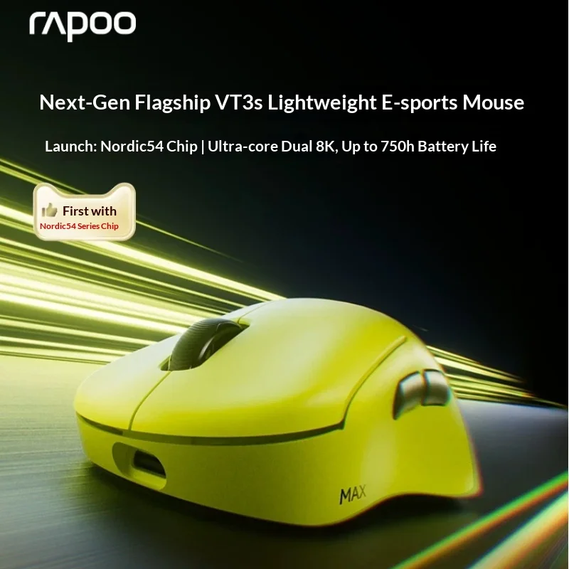 Rapoo Vt3s Max Wireless Gaming Mouse Paw3395 49g Lightweight Dual Mode 8k Nano Receiver Ergonomic Esports For Medium Small Hands