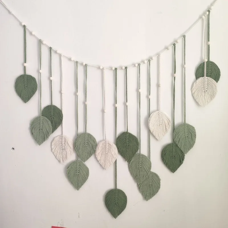 معلقة على الحائط من نسيج نورديك ليف المنسوج يدويًا - علاج مزاج بوهو لغرفة النوم وBnB، ديكور جدار مكرامية بسيط لتزيين الغرفة #2