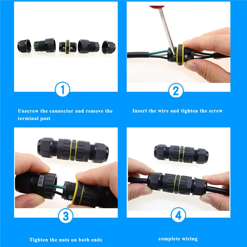 A44F-5Pc IP68 Waterproof 2 Way 3-Core Junction Box Electrical Cable Connector M16 Wire Range(3.5-10Mm), Outdoor Repair Cables