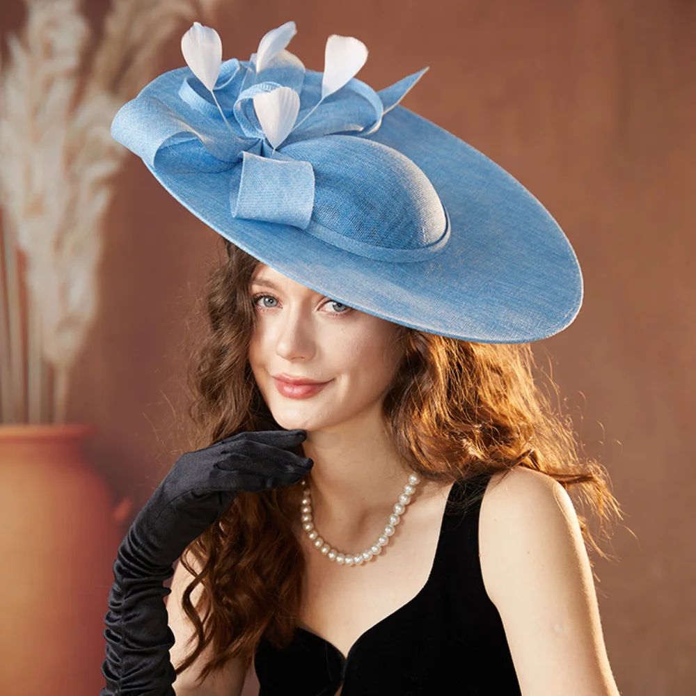 Fashion Wide Brim Women Fascinator Hats with Headband Elegant Tea Party Hat Vintage Large Church Hats for Church Event