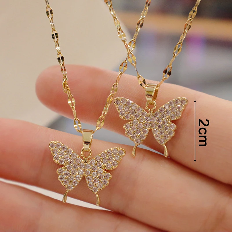 Koreanische Mode goldene Anhänger Schmetterling Halskette für Frauen Halskette Edelstahl Schmuck weiblich