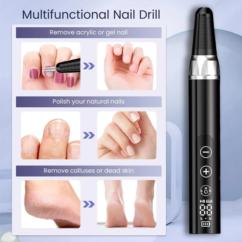 35000 دورة في الدقيقة مسمار آلة الحفر اللاسلكي الكهربائية مانيكير قاطعة المطحنة مجموعة المحمولة ملفات الأظافر ساندر هلام مزيل طلاء الأظافر أدوات