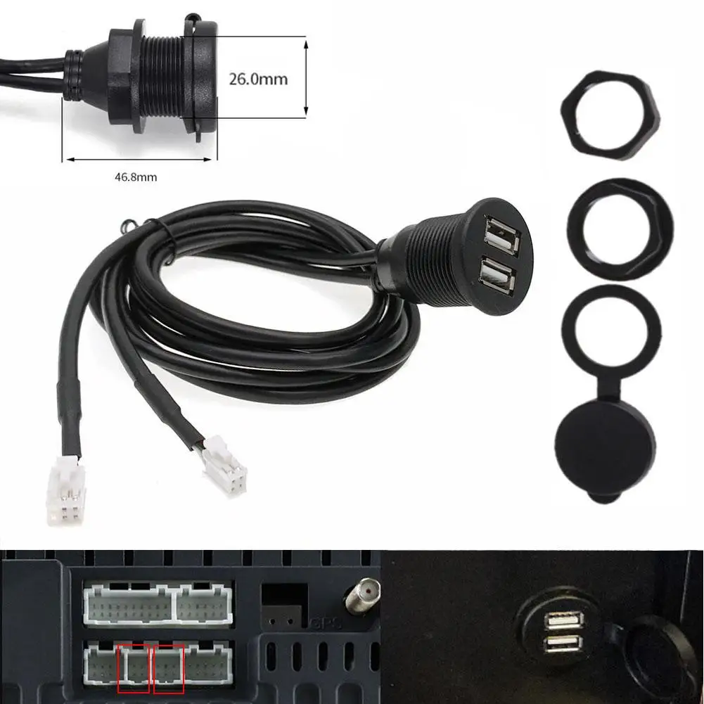 

4 6 Pin Dual USB Dashboard Mount Panel Extension Shielded Motorcycle Radio Truck Unit Cable Head Player Android Boat Adapte Z1W4