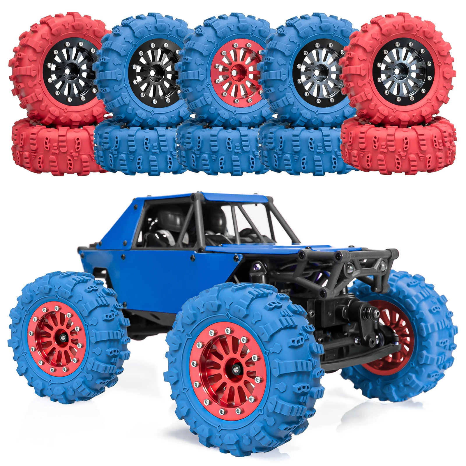 

HFLRC 1.3 Colored Tires RC Crawler 1.45" Aluminium Wheels Set for 1/24 & 1/18 Rc Crawlers SCX24 TRX4M Tire Upgrade Parts