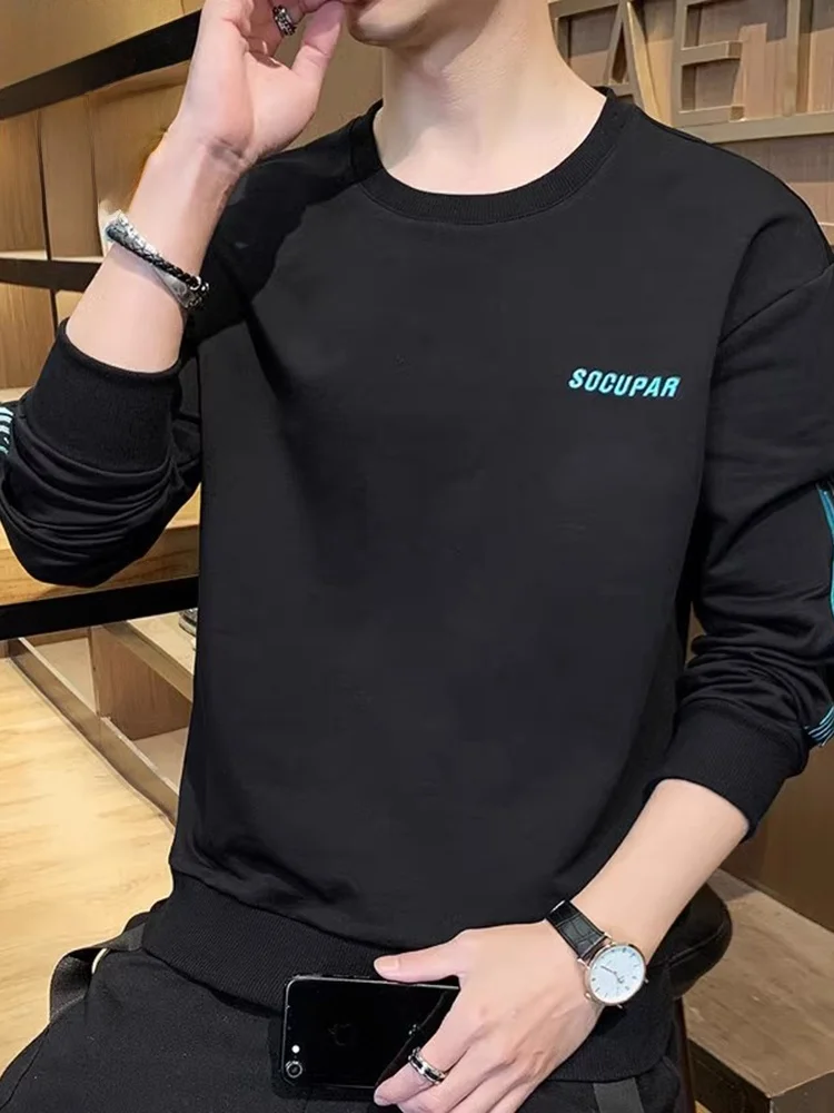 

Мужская футболка с длинным рукавом, весенний тренд, базовая модель, новая молодежная модная футболка из смесового хлопка и полиэстера