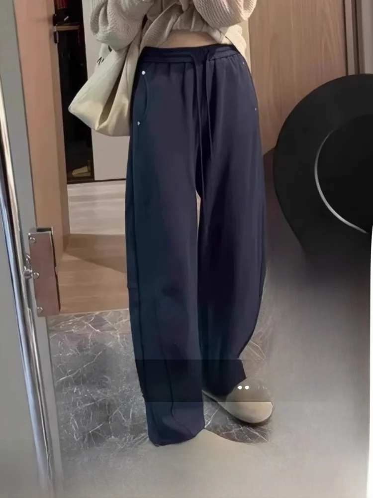 

Женские широкие брюки-джоггеры с высокой талией на флисовой подкладке, в корейском стиле, для повседневной носки, длинные брюки-бананы