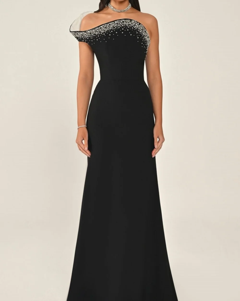 

Customized Formal Women Jersey Rhinestone Ruched Straight Evening Dresses Fashion Strapless Sleeveless Floor Lenght Prom Dresses