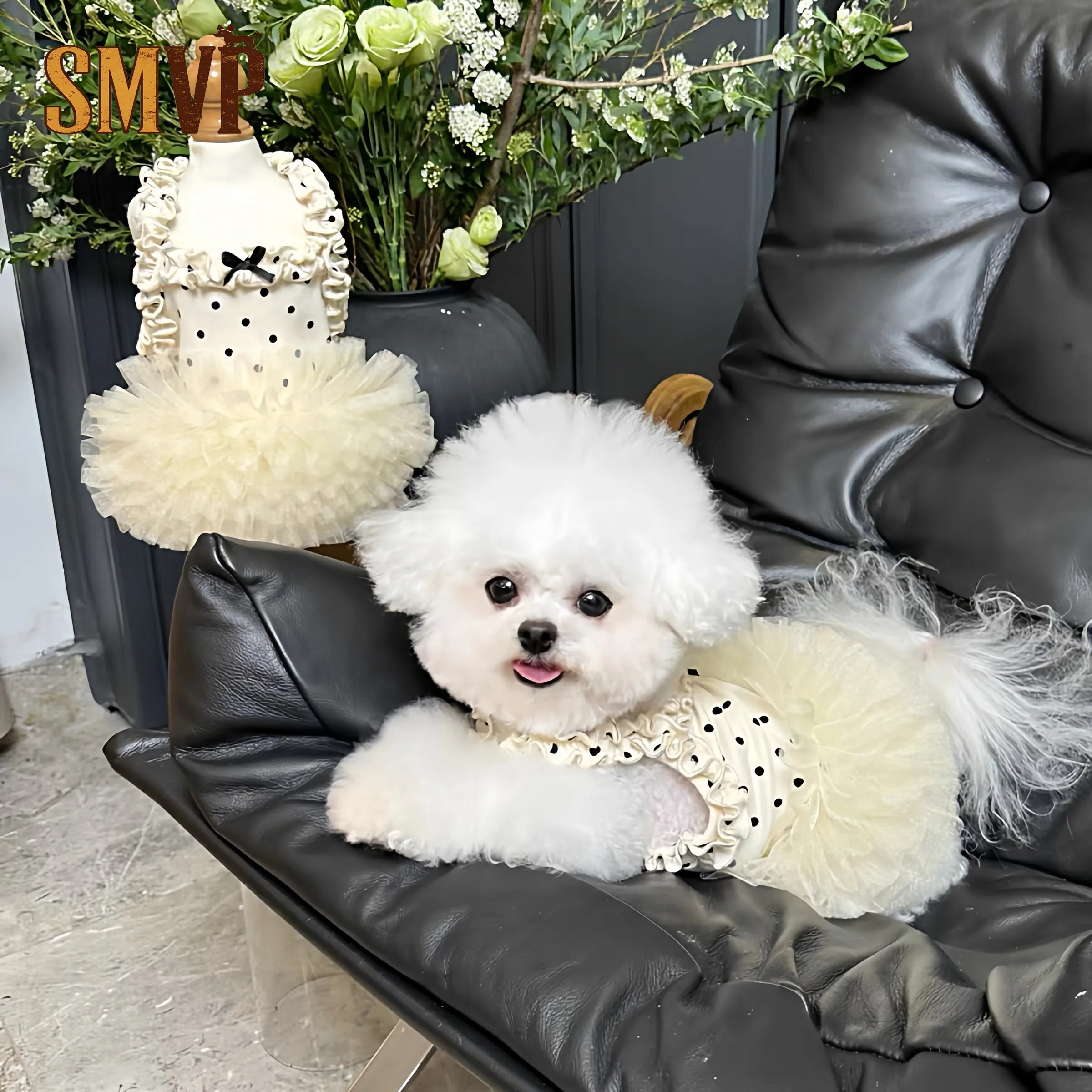 

Cotton Polka Dot Suspender Mesh Thin Lace Princess Skirt Cat Small Dog Clothing Breathable Spring and Summer Tutu Dress