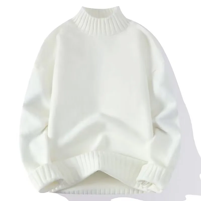 

American 2025 Winter New Fashion Men's Simple Casual Trendy Mock Neck Long Sleeve Knitted Pullovers Sweaters Male Clothes Tops