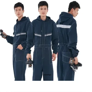 Hi Vis One-piece Work Clothes Welder Spray-painted Denim Suit Work Clothes Reflective Strip Long-sleeve Safe Protection Clothing