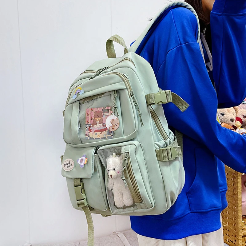 Sac à Dos Mignon avec Danemark ge et Pendentif en Peluche pour Adolescente, Accessoire d'École Kawaii de Grande Capacité