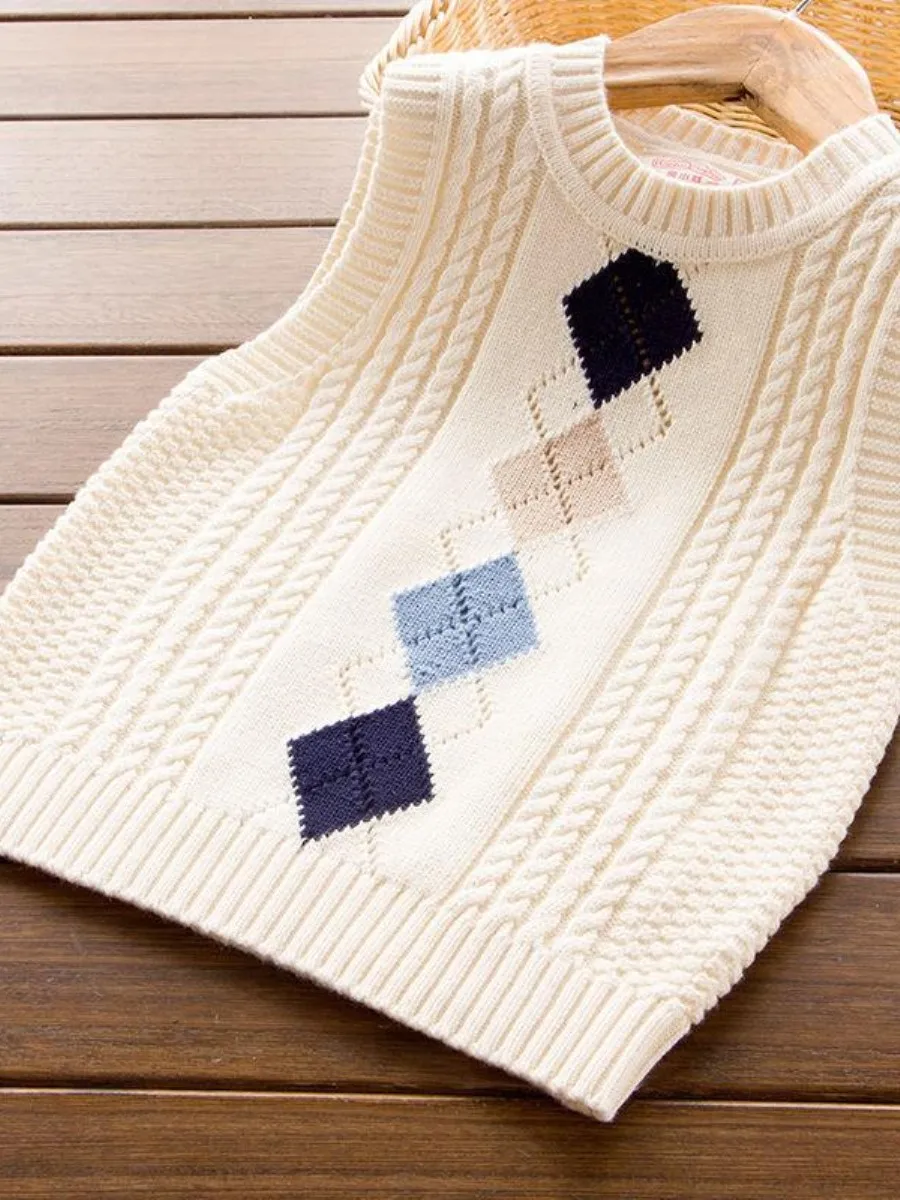 

Autumn Winter Knitted Sweater Vest for Boys And Girls Baby Stripe Pattern Knitwear Exclusively Designed for Kids And Babies